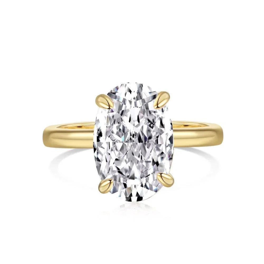 Oval-Cut Solitaire Plain Band Engagement Ring - Camillaboutiqueshop