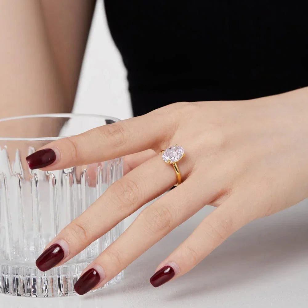 Oval-Cut Solitaire Plain Band Engagement Ring - Camillaboutiqueshop