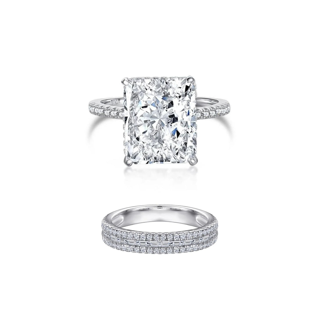 Sterling Silver Big Radiant Wedding Ring Set - Camillaboutiqueshop