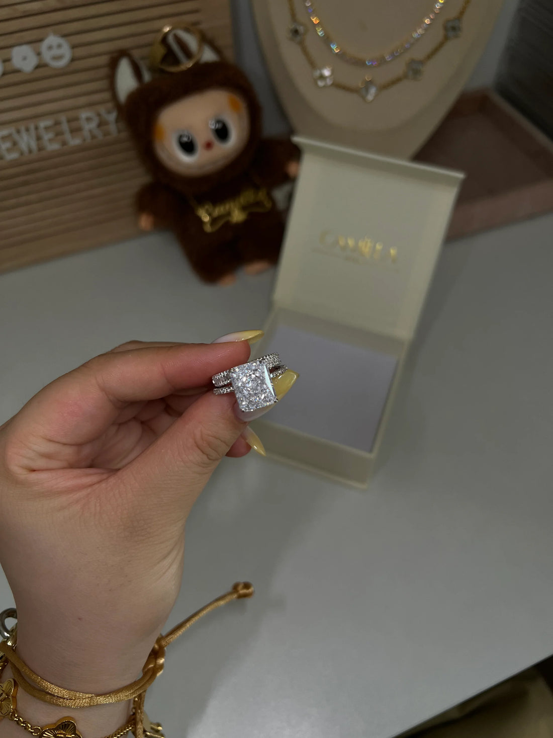 Sterling Silver Big Radiant Wedding Ring Set - Camillaboutiqueshop