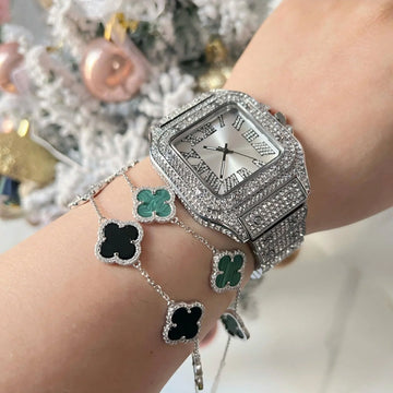 Sterling Silver Diamond Black Onyx Clover Bracelet - Camillaboutiqueshop