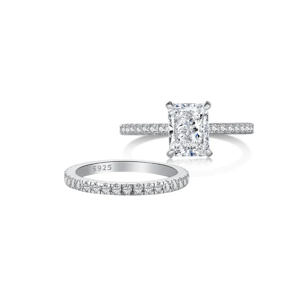 Sterling Silver Tiny Radiant Wedding Ring Set - Camillaboutiqueshop